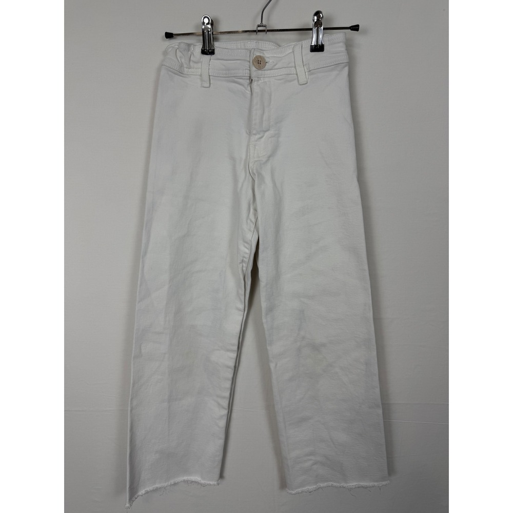 Zara Girls Cotton Wide Leg Jeans Size 9 White Raw Hem Denim Pants